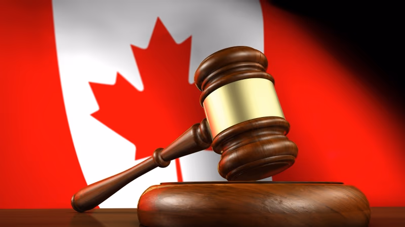 Court gavel with Canadian flag